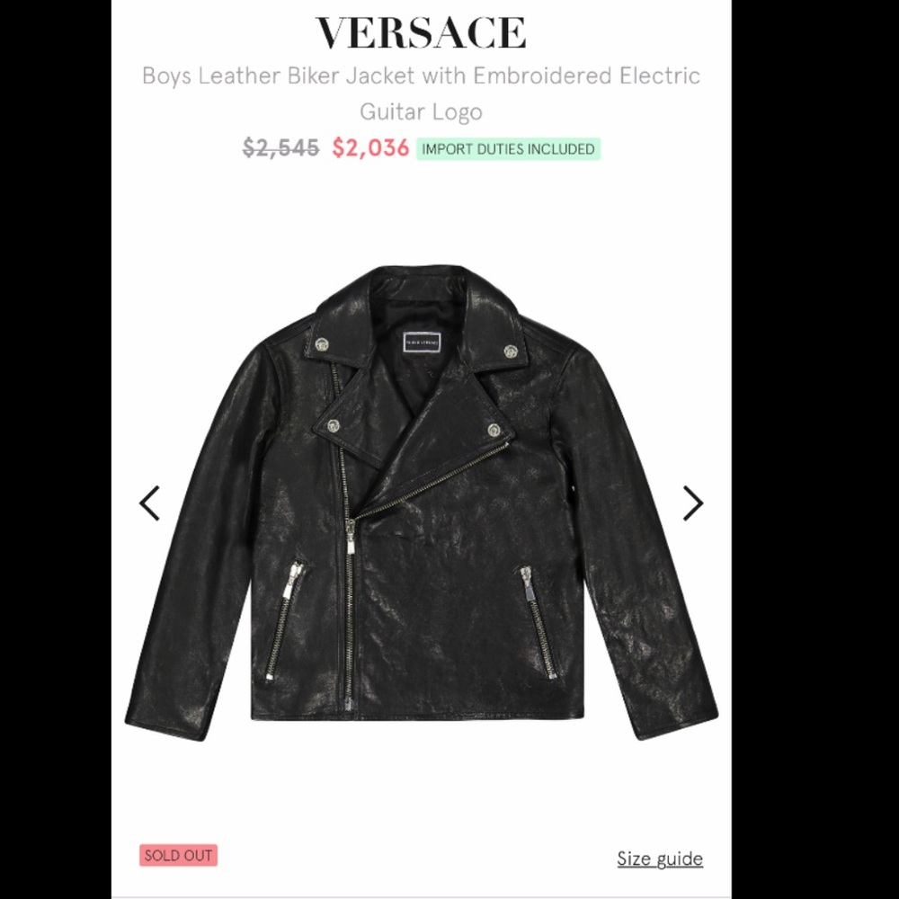 100% Authentic YOUNG VERSACE boys leather jacket